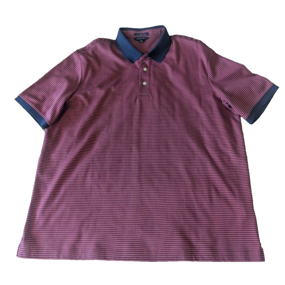 Lands' End Men's XL Polo Shirt 100% Supima Cotton Striped Pink Blue Short Sleeve